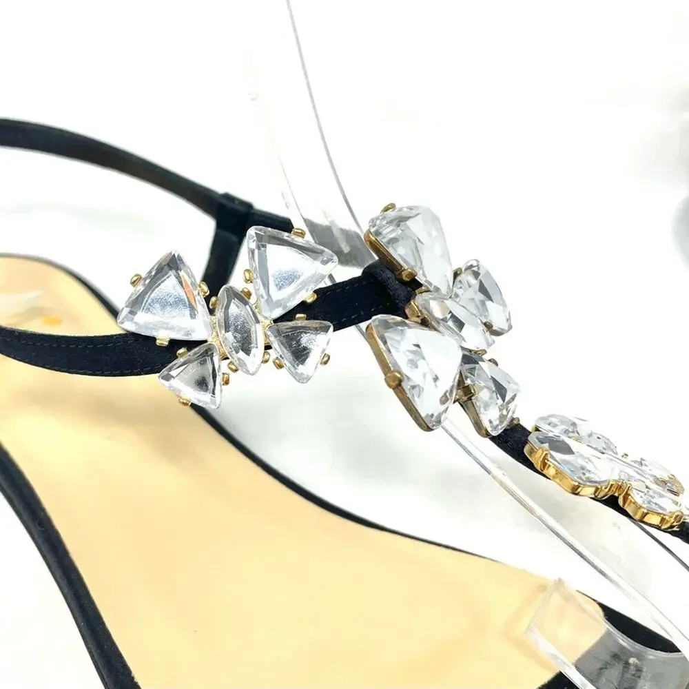 NEW Kate Spade Crystal & Silk Ankle Strap Dress Sandal in Black Women's 8.5 $260
